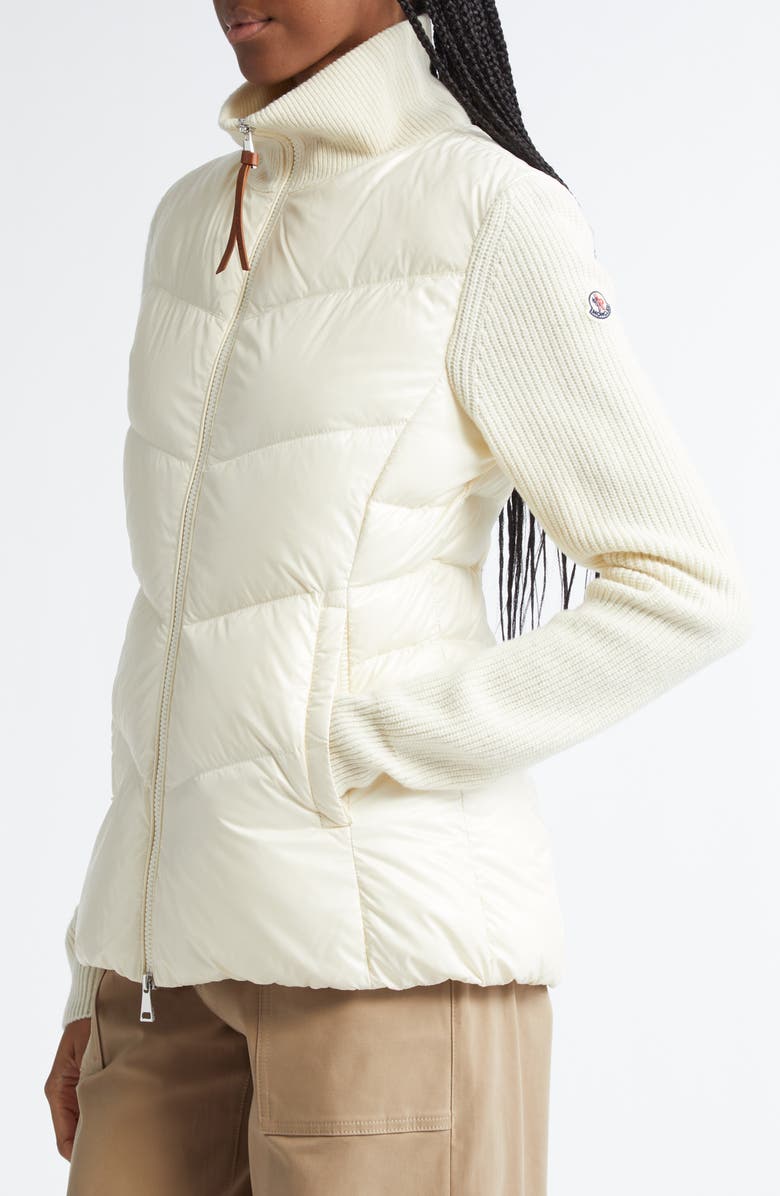 Moncler Quilted Down & Knit Cardigan, Alternate, color, White