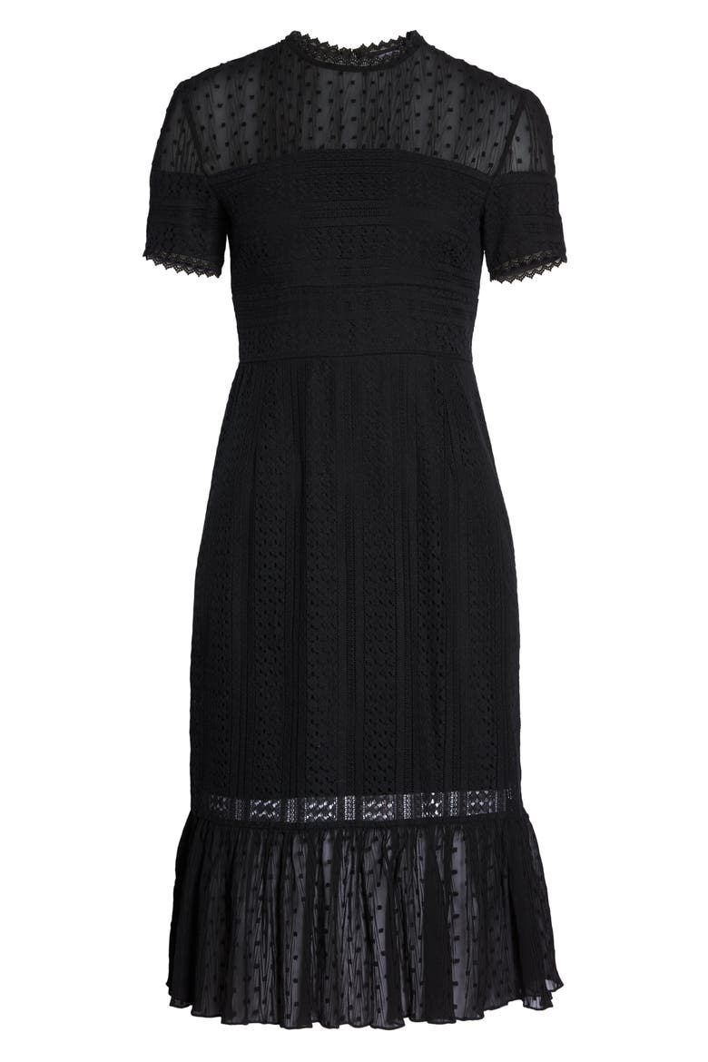 Lace & Swiss Dot Dress, Alternate, color, BLACK