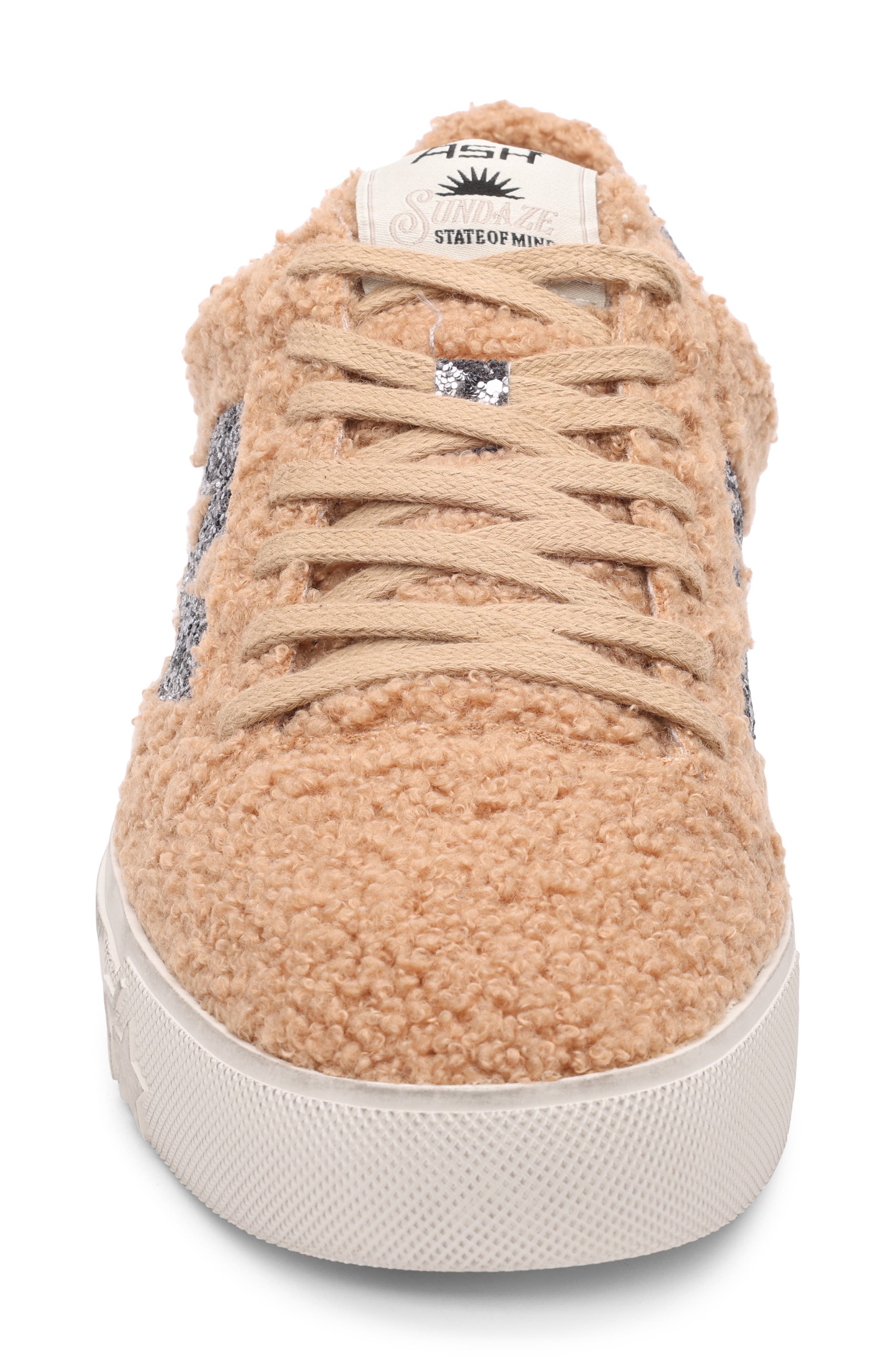 Ash Malibu Faux Shearling Sneaker, Alternate, color, Camel/ Silver
