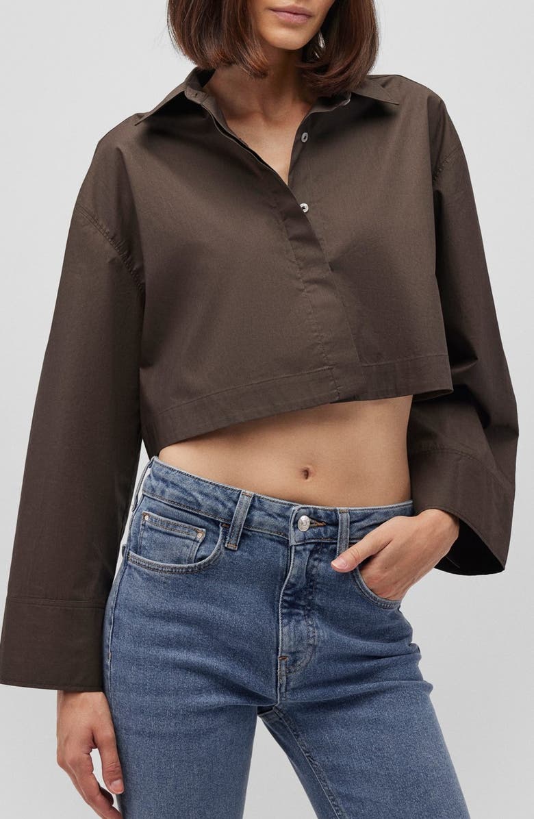 Mavi Jeans Bell Sleeve Crop Cotton Button-Up Shirt, Alternate, color, 