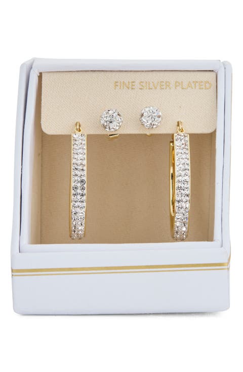Set of 2 Cubic Zirconia Ball & Hoop Earrings