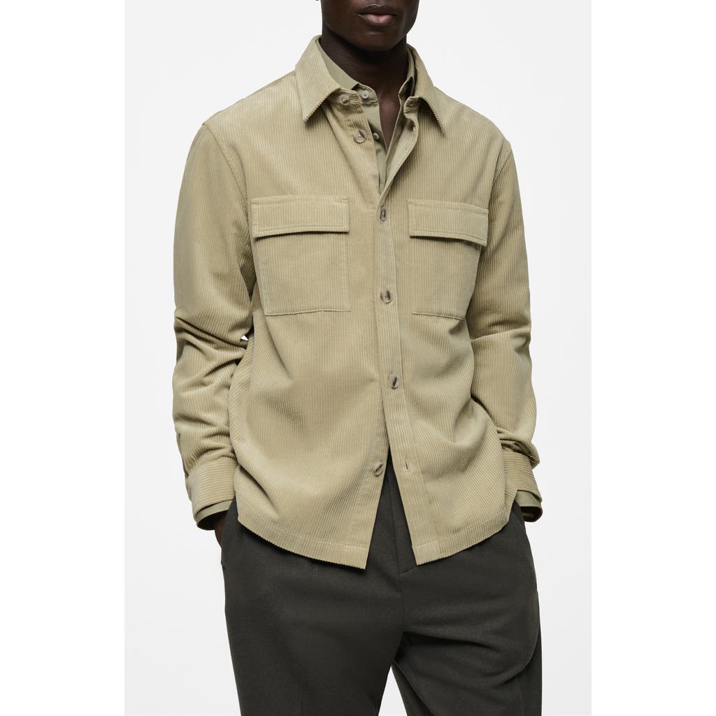 Mango Regular Fit Corduroy Overshirt In Pastel Green