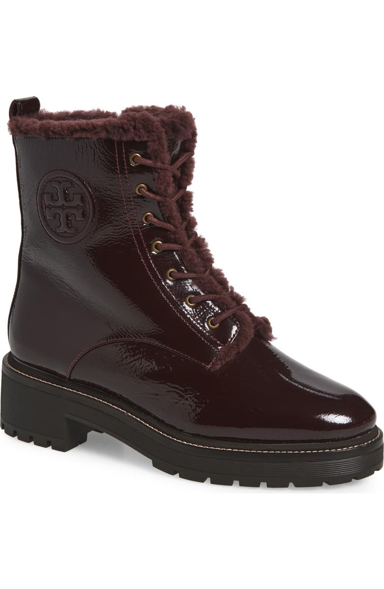 Tory Burch Miller Genuine Shearling Lined Combat Boot, Main, color,