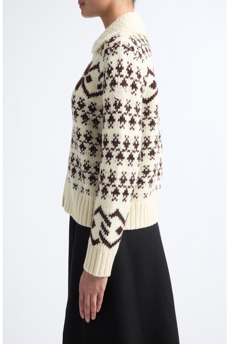 Fair Isle Wool Blend Zip Cardigan, Alternate, color, WHITE