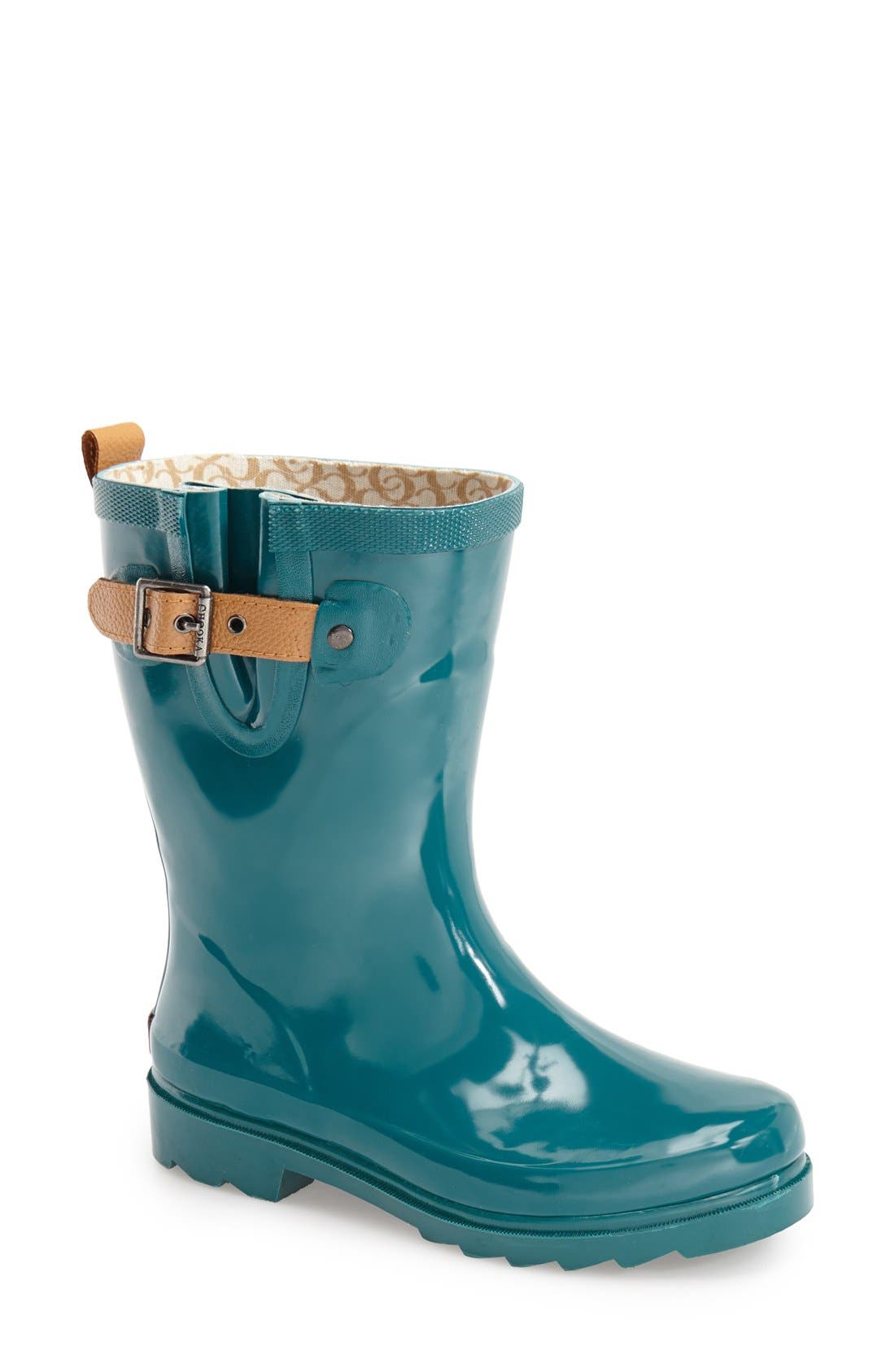 'Top Solid Mid Height' Rain Boot, Main, color, FOREST
