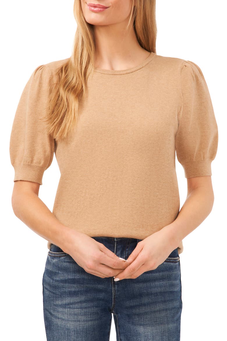Puff Sleeve Sweater, Main, color, LATTE HEATHER