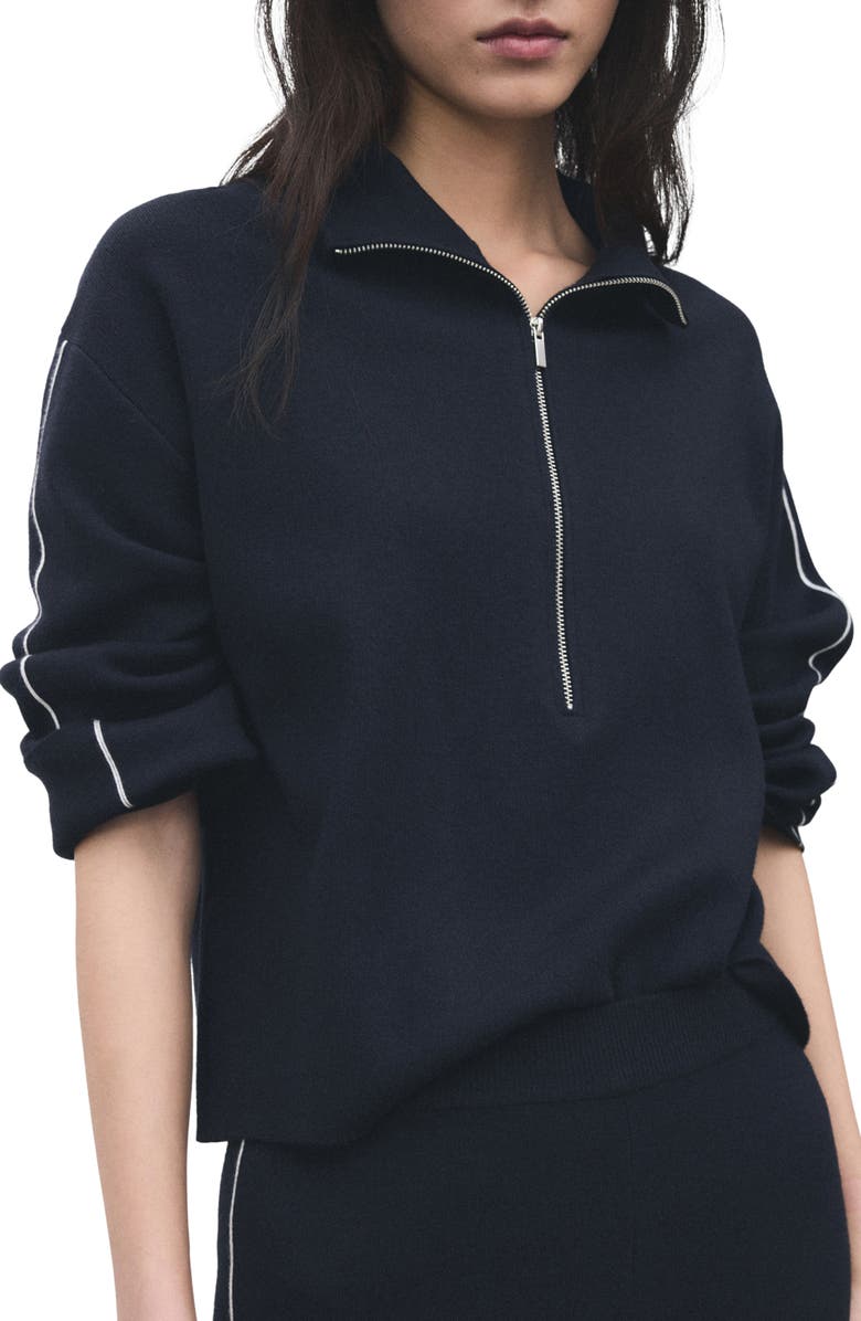 MANGO Contrast Stripe Half Zip Sweater, Main, color, Navy