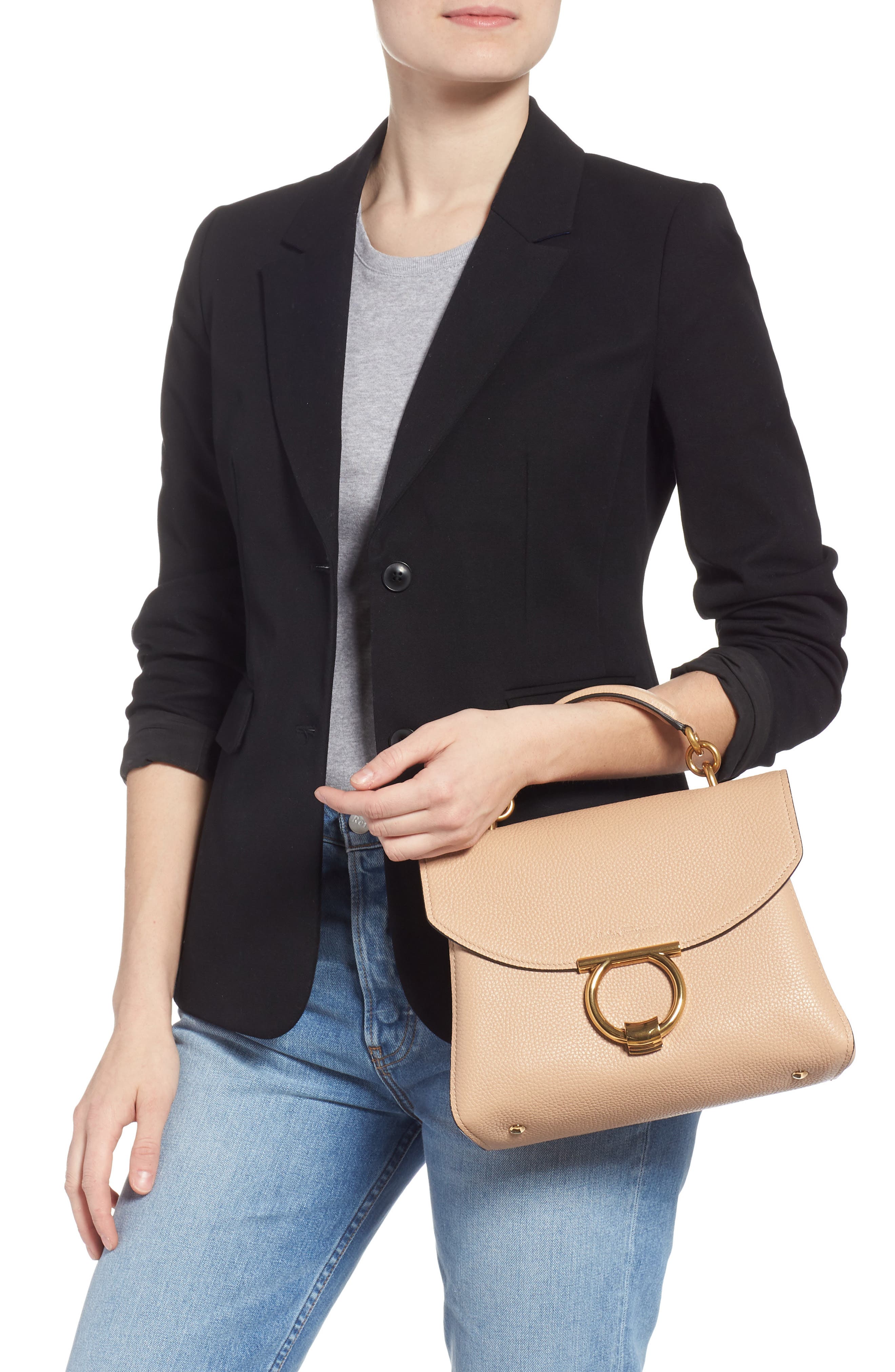 FERRAGAMO Salvatore Ferragamo Small Margot Leather Top Handle Bag, Alternate, color, 