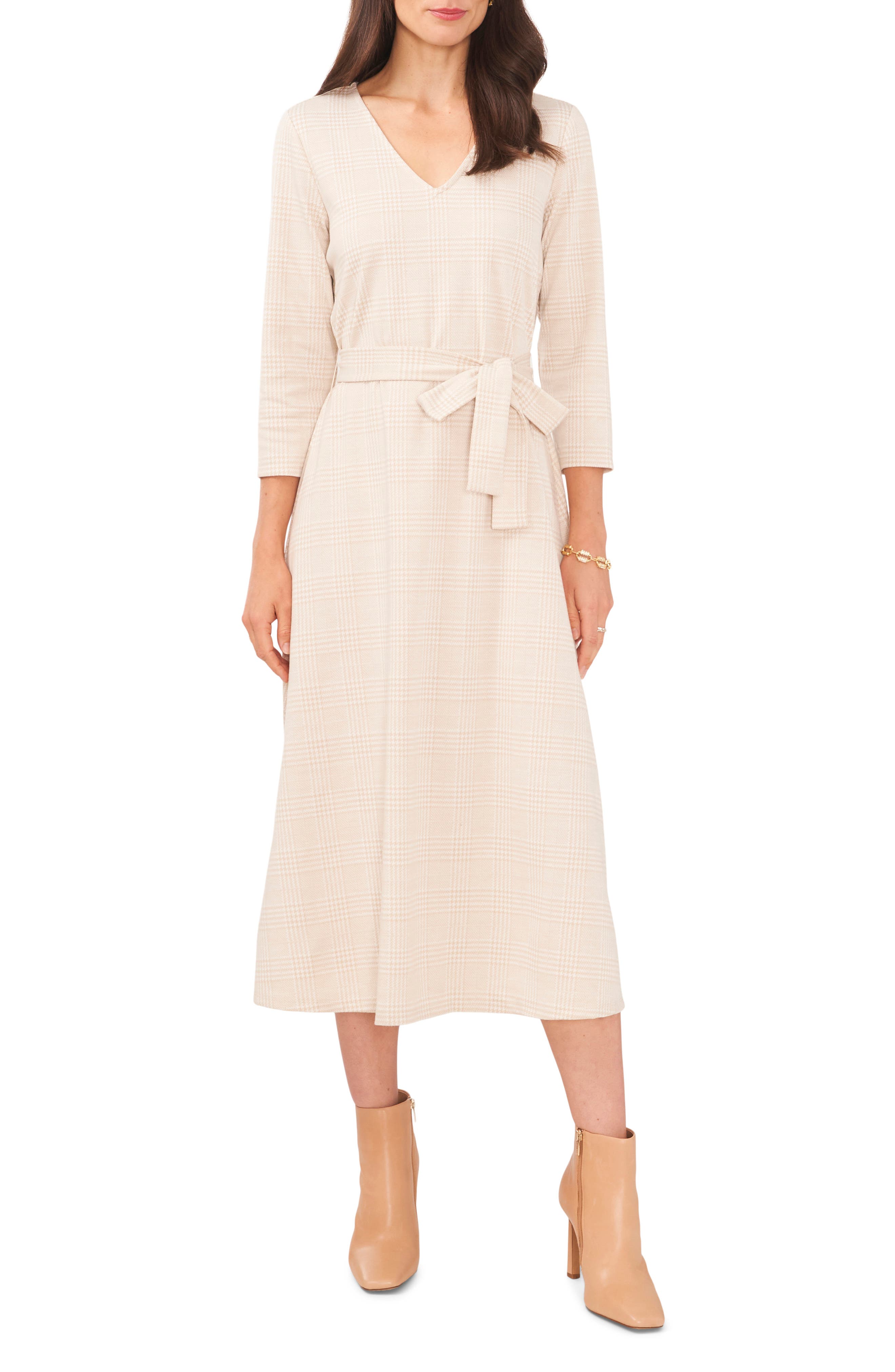 Houndstooth Plaid Jacquard Midi Dress - image 3