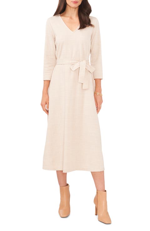 Houndstooth Plaid Jacquard Midi Dress