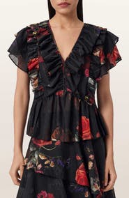 AllSaints Alma Floral Print Ruffle Top