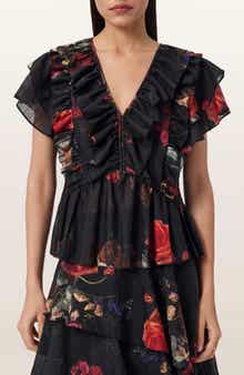 Alma Floral Print Ruffle Top