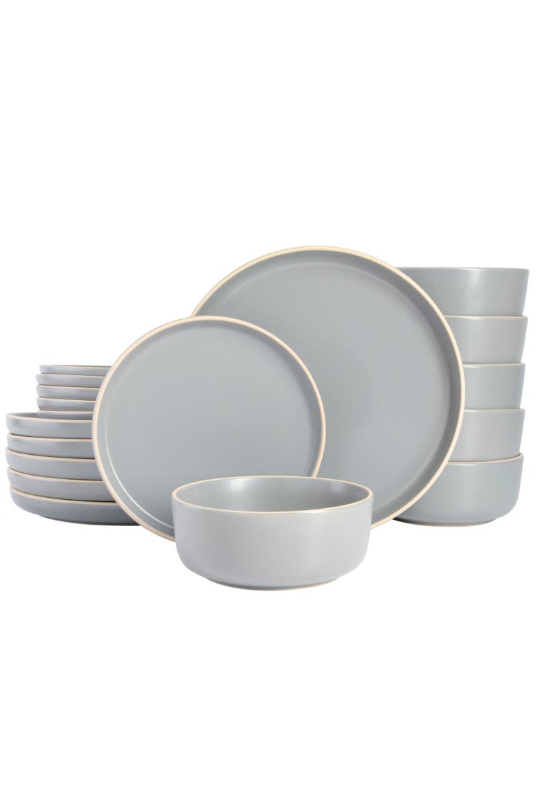 Zuma 18 Piece Dinnerware Set, Main, color, Grey