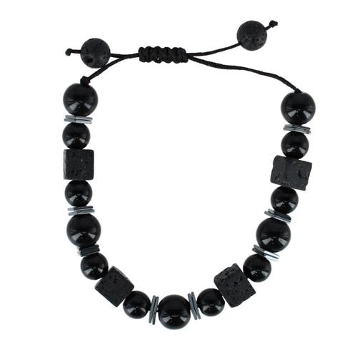 Trafalgar Flint Beaded Stone And Metallic Adjustable Bracelet In Black