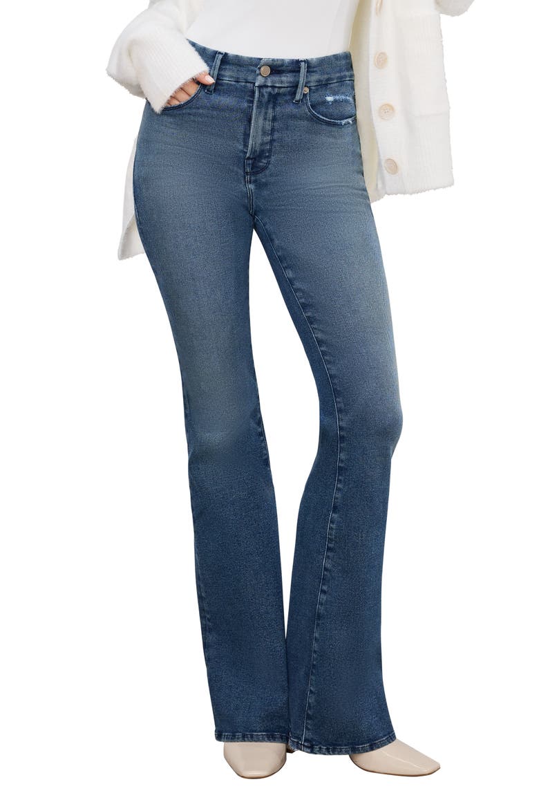 Good Legs High Waist Ripped Flare Leg Jeans, Main, color, INDIGO745