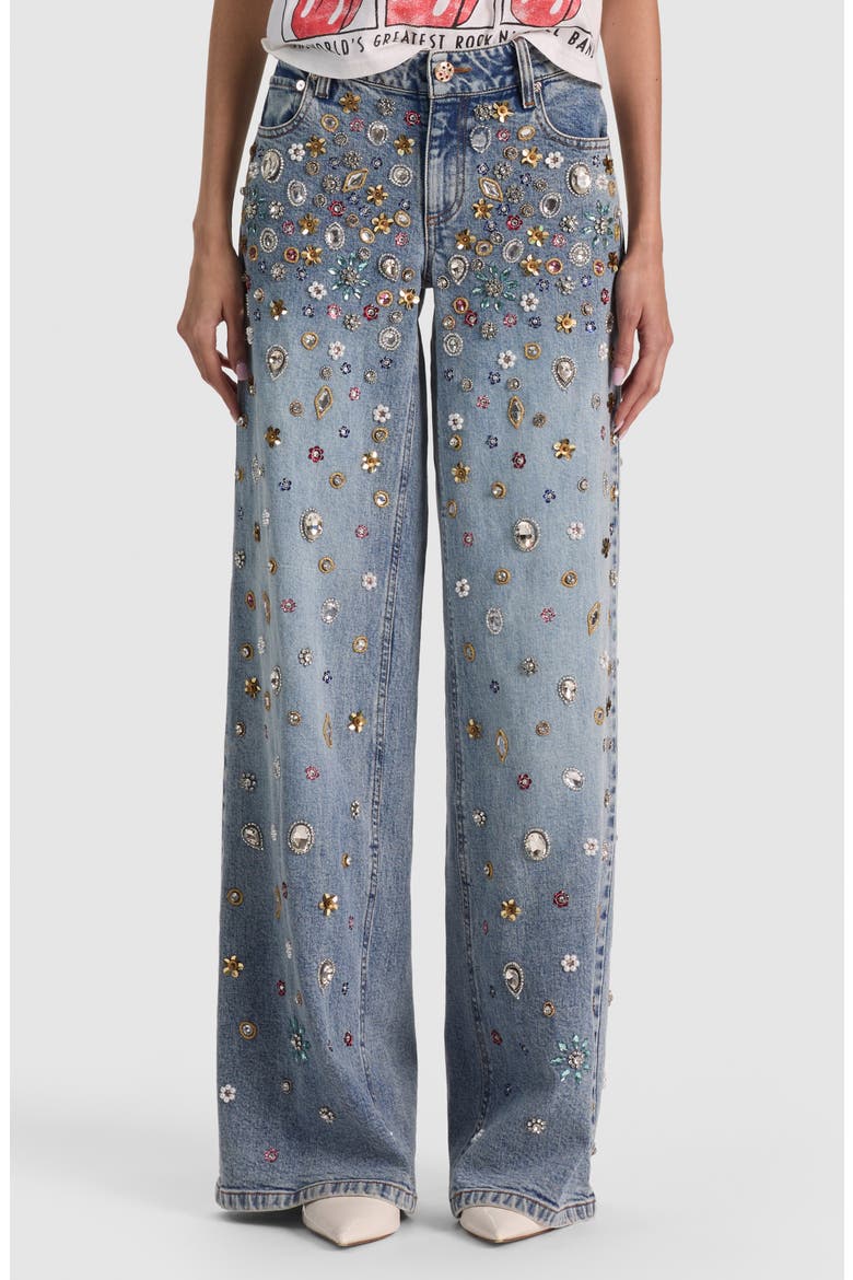 Amazing Crystal Embellished Low Rise Baggy Jeans, Main, color, FIONA VINTAGE BLUE