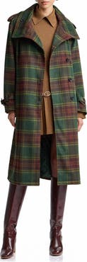 Avec Les Filles Plaid Funnel Neck Slouchy Trench Coat