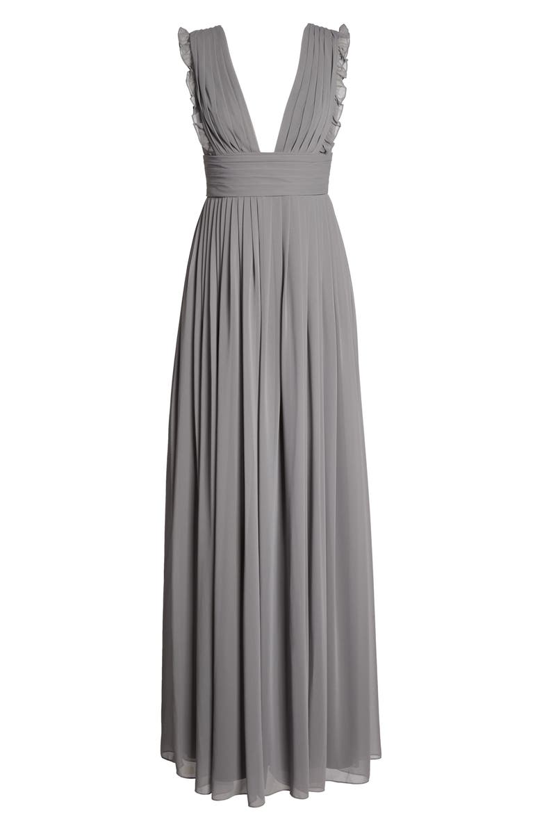 Monique Lhuillier Bridesmaids Deep V-Neck Ruffle Pleat Chiffon Gown, Alternate, color, 