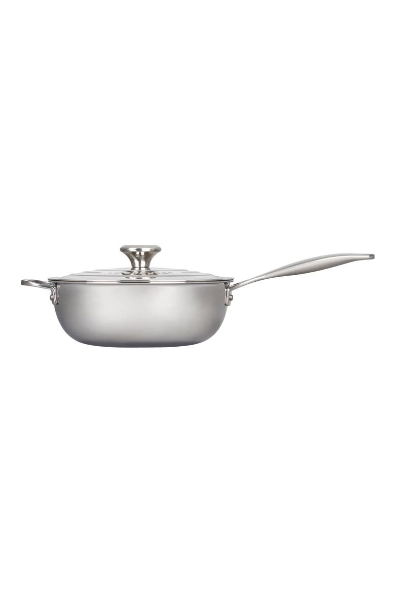 3.5-Quart Nonstick Stainless Steel Saucier with Lid, Alternate, color, SILVER