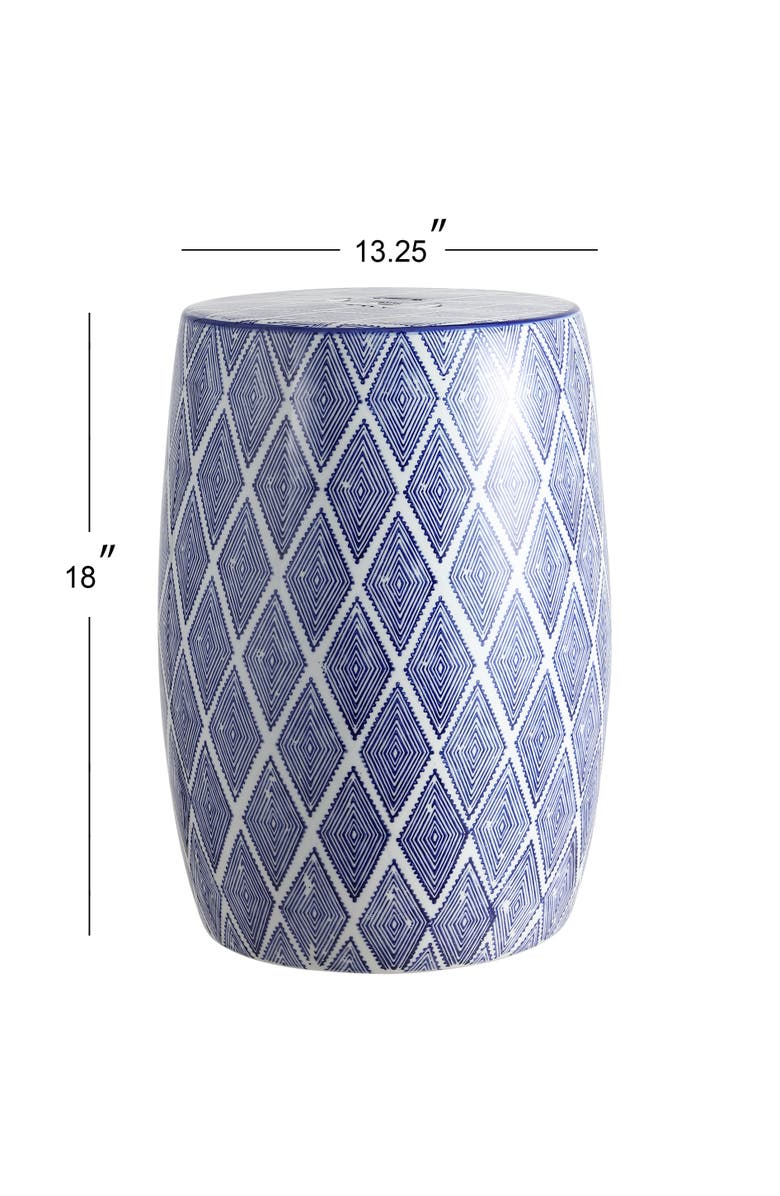 JONATHAN Y Moroccan Diamonds 18" Ceramic Drum Garden Stool, Alternate, color, Blue/White