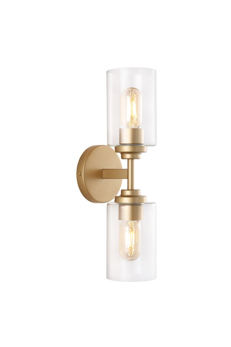 Giles 2-Light Farmhouse Industrial Iron Cylinder LED Sconce, Main, color, Brass Gold