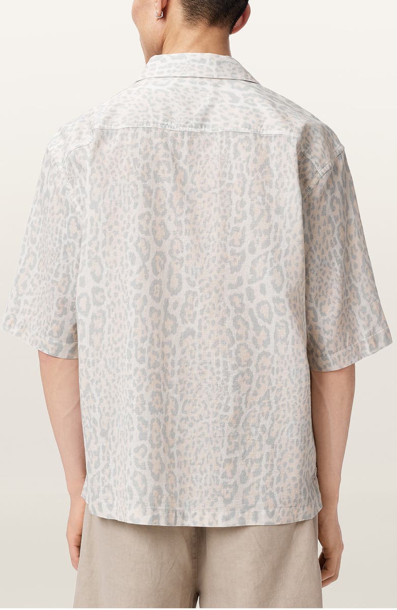 AllSaints Cruz Leopard Print Linen & Cotton Button-Up Shirt, Alternate, color, Candy Yellow