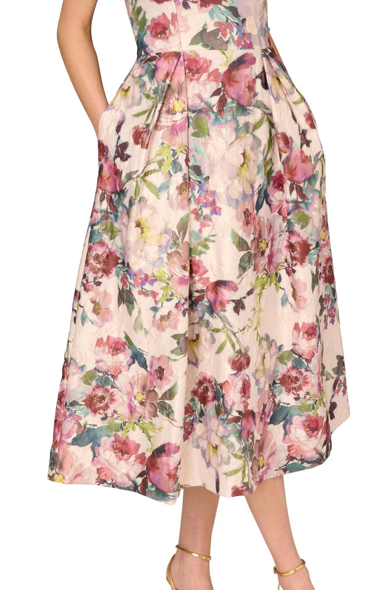 Aidan Mattox by Adrianna Papell Floral Strapless Jacquard Cocktail Dress, Alternate, color, 