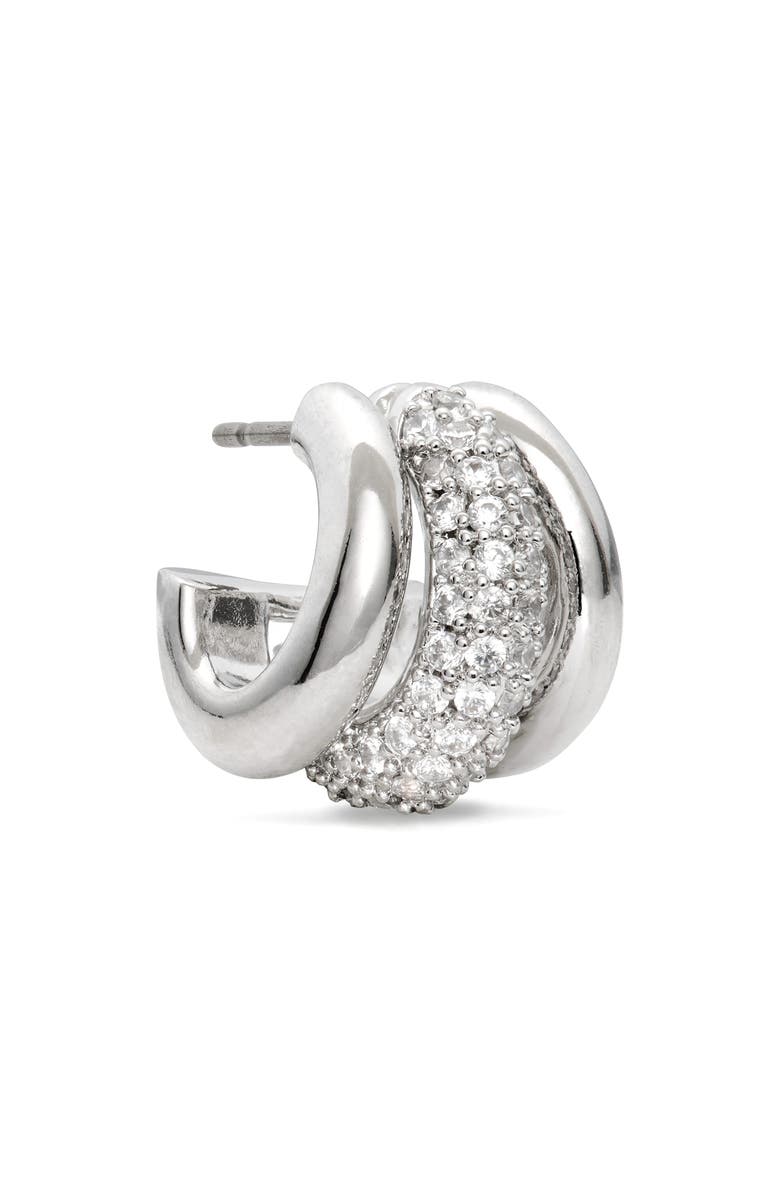 Kate Spade New York tiny twinkles trio pavé huggie hoop earrings, Alternate, color, Clear/ Silver