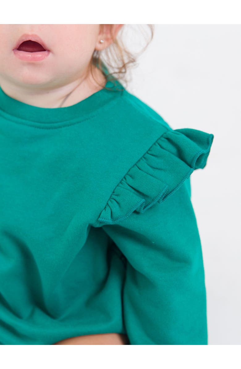 RuffleButts Baby Girls Sweatshirt Bubble Romper, Alternate, color, Emerald Green