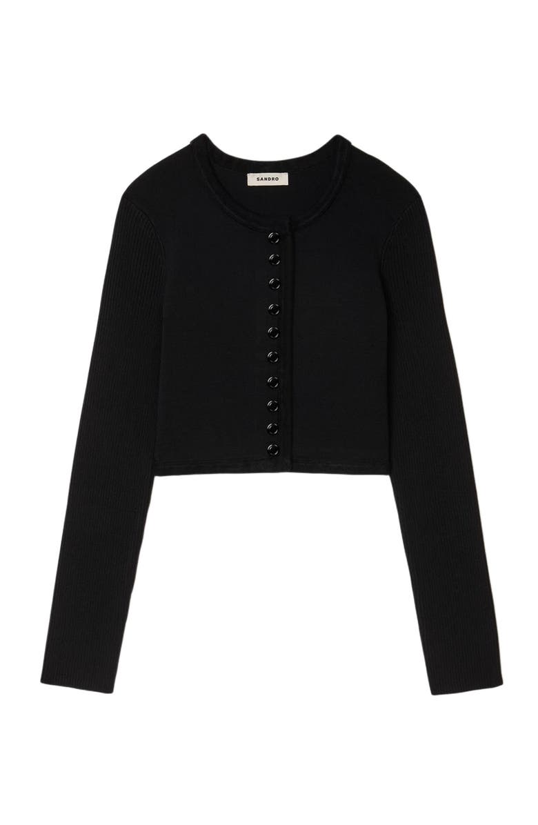 SANDRO Cropped fine knit cardigan, Alternate, color, Black
