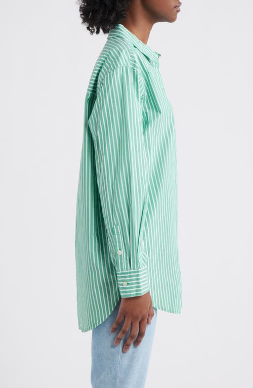 Rails Elsa Stripe Cotton Button-up Top In Kelly White Stripe