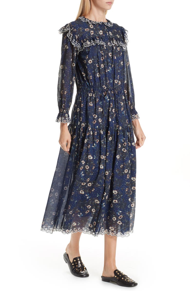 Isabel Marant Étoile Eina Floral Print Midi Dress, Alternate, color, 