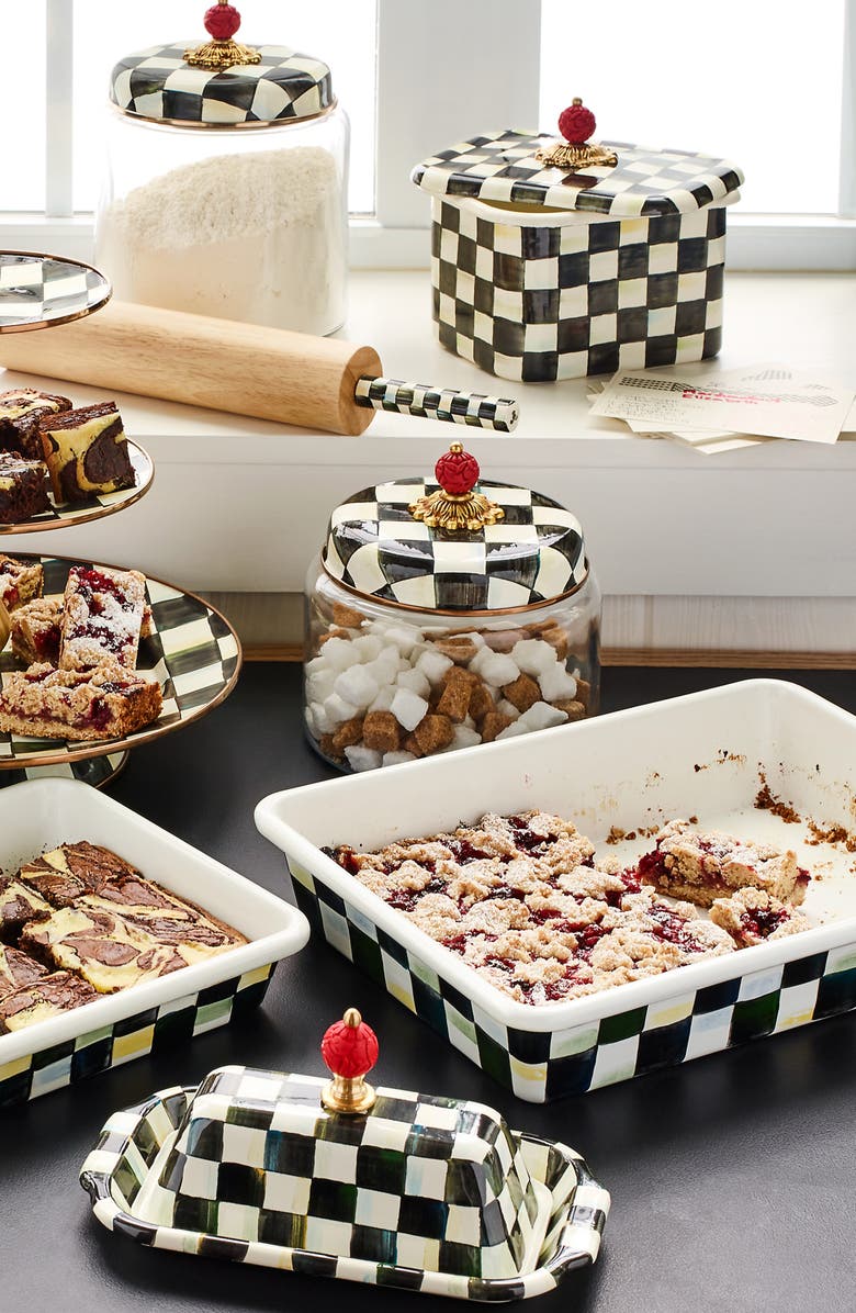 MACKENZIE CHILDS Courtly Check Enameled Steel Butter Box, Alternate, color, Black/ White