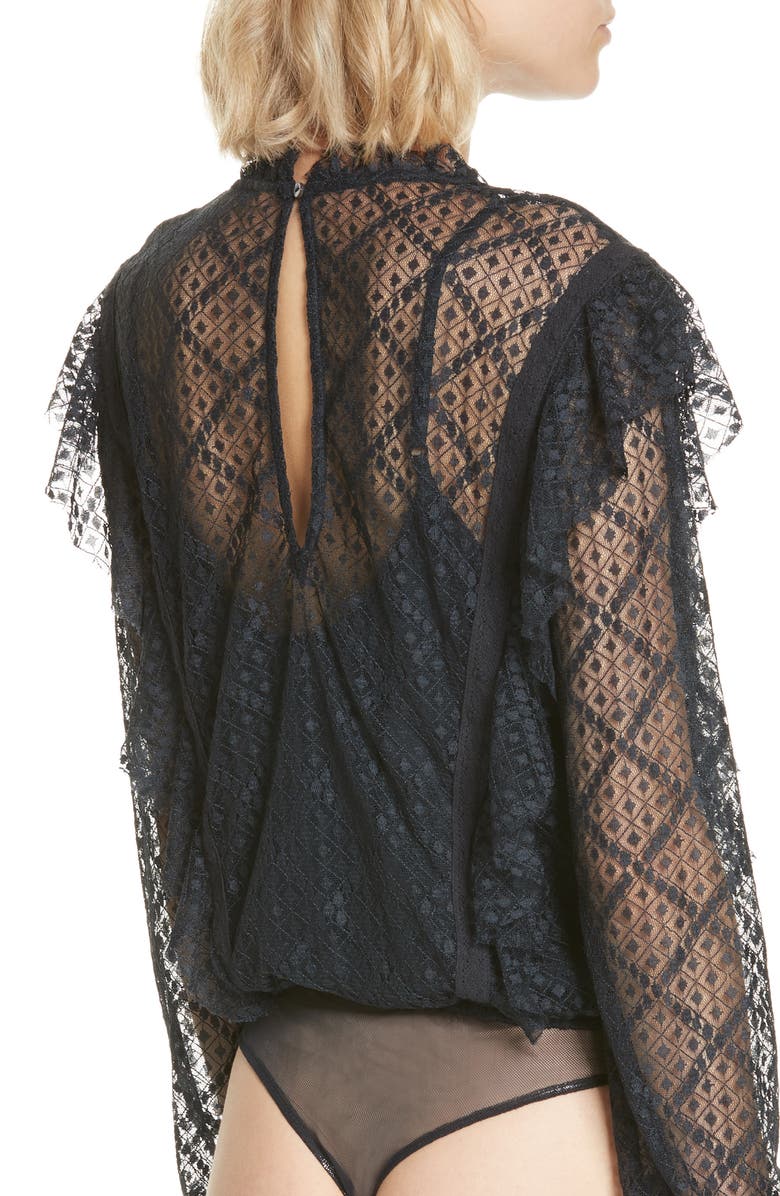 Free People Goldie Long Sleeve Lace Bodysuit, Alternate, color,