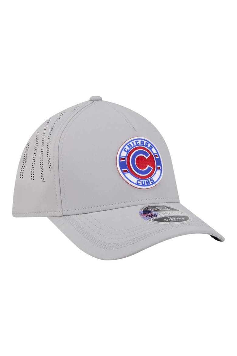 Men's New Era Gray Chicago Cubs Patch 39THIRTY A-Frame M-Crown Perforated Flex Hat, Alternate, color, Gray