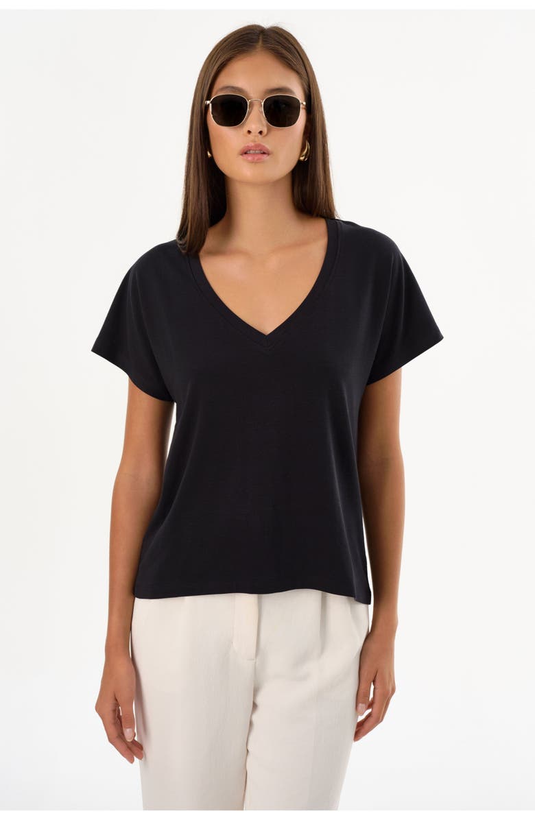 LAMARQUE NEREA | Jersey V Neck Tee, Main, color, Black