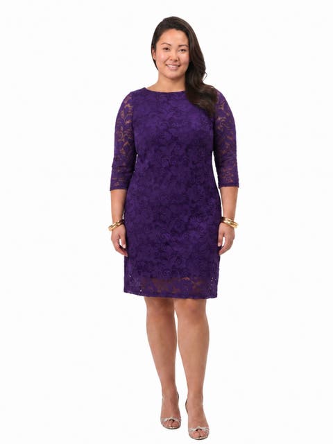 24seven Comfort Elevate Curvy Elegant Floral Lace Three-Quarter Sleeve Dress