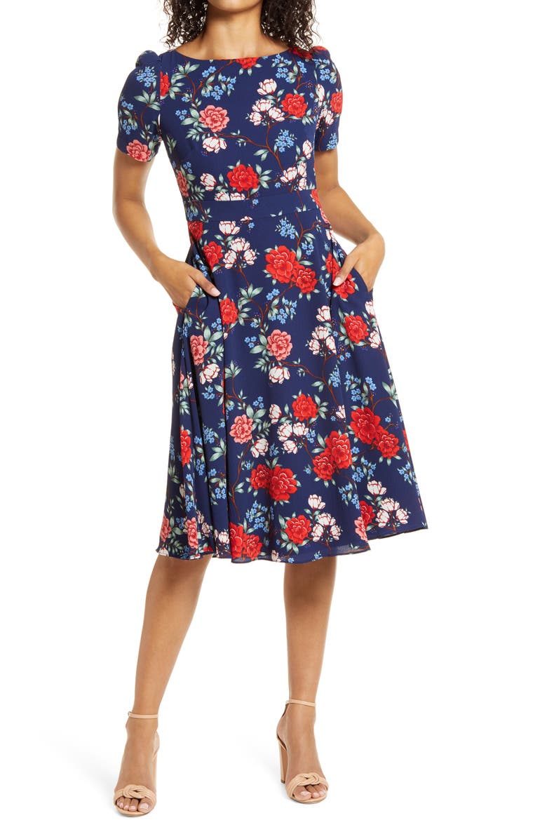 Harper Rose Floral Crepe A-Line Dress, Main, color,