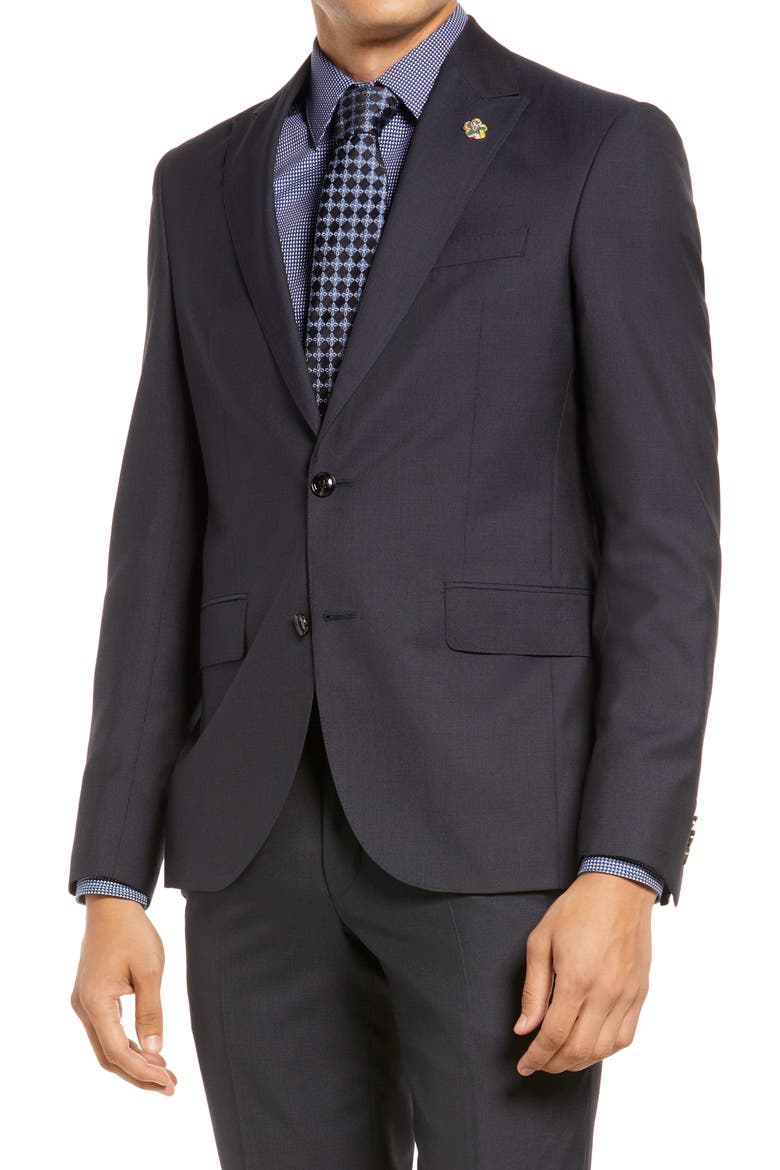 Robbie Slim Fit Micro Dot Wool & Silk Suit, Alternate, color, NAVY