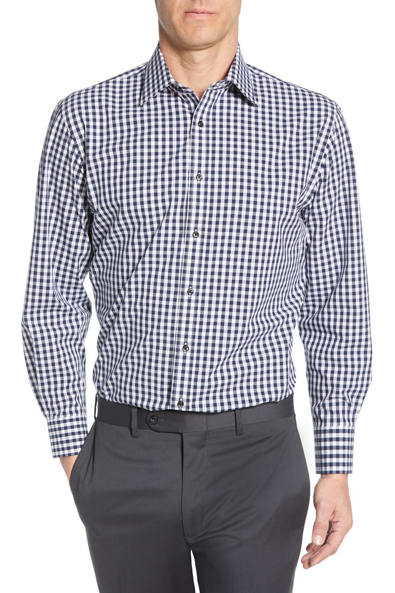 Tech-Smart Traditional Fit Stretch Check Dress Shirt, Main, color, NAVY PEACOAT