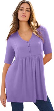 Roaman's Plus Size Henley Swing Tunic