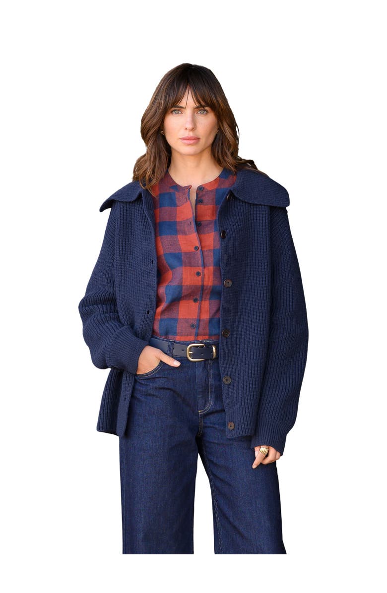 Celtic & Co. Sailor Collar Longline Cardigan, Alternate, color, Navy