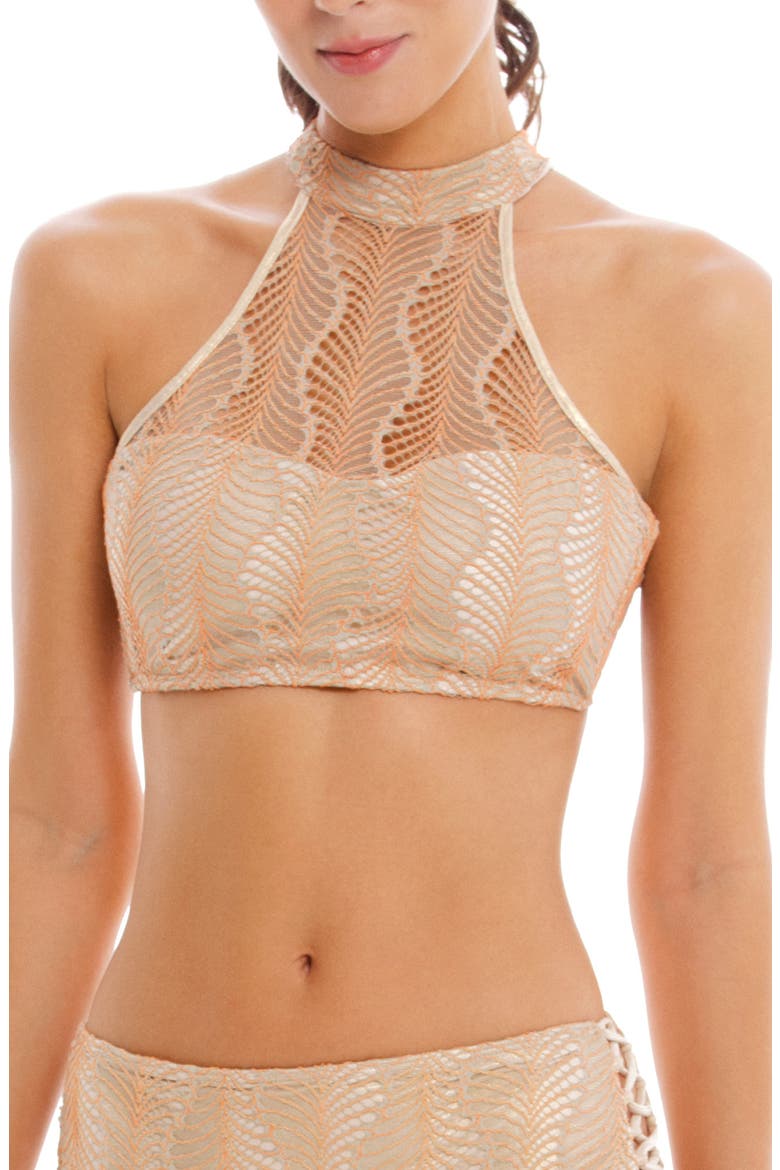 High Neck Bikini Top, Main, color, CORAL