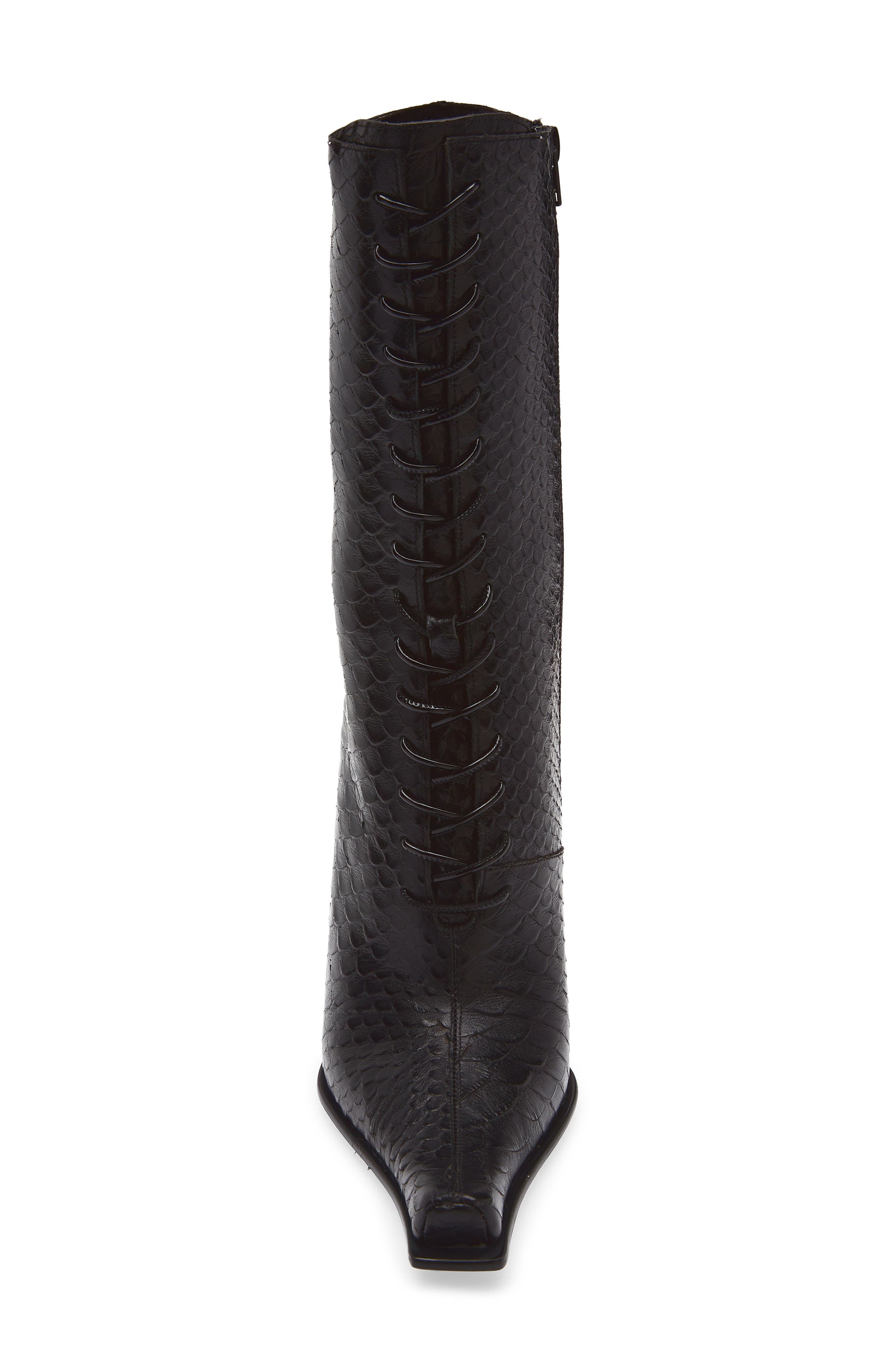 Jeffrey Campbell Rembrandt Pointy Toe Lace-Up Boot, Alternate, color, Black Snake