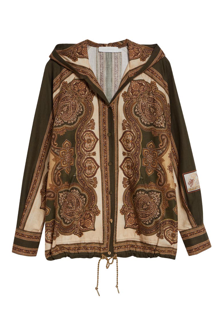 Mahon Paisley Print Hooded Button-Up Shirt, Alternate, color, OLIVE PAISLEY