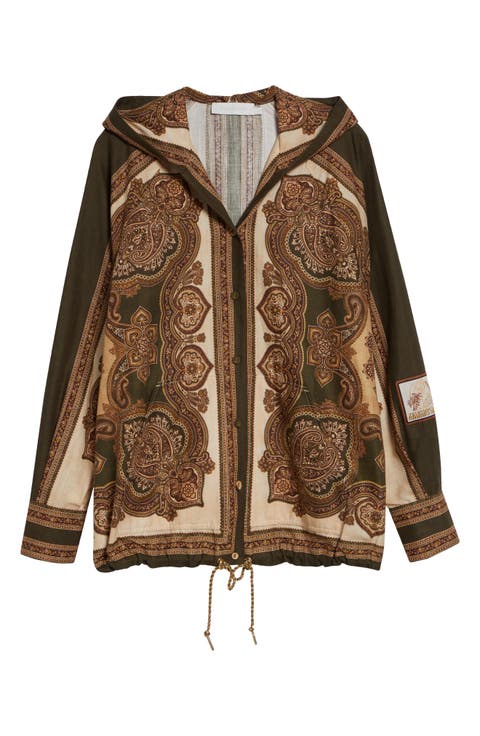 Mahon Paisley Print Hooded Button-Up Shirt (Regular & Petite)