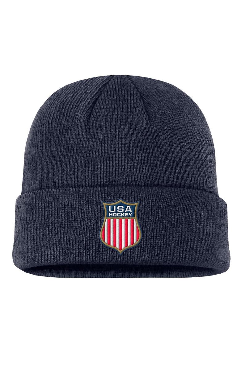 Nike Youth Nike Navy US Hockey Terra Cuffed Knit Hat, Main, color, Navy