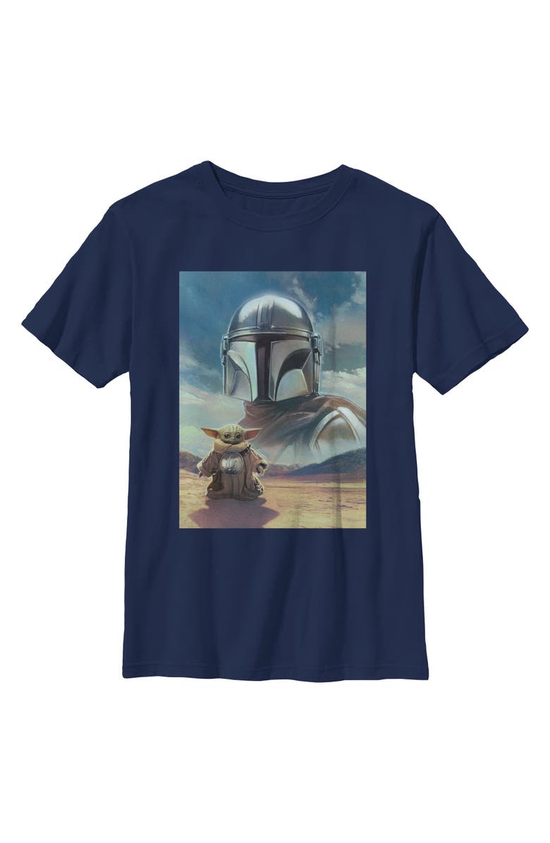 Star Wars: The Mandalorian and Grogu Boy's Star Wars The Mandalorian and Grogu Din Djarin and The Child Desert Poster Graphic T-Shirt, Main, color, Navy Blue