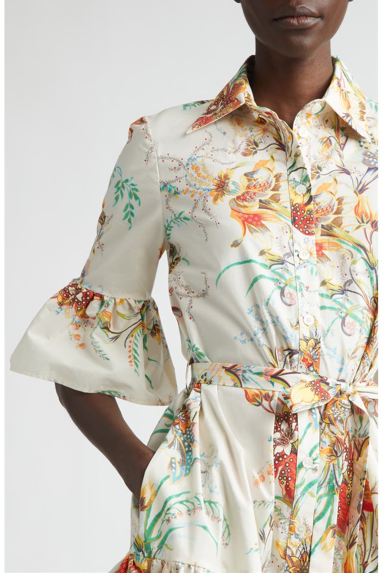 Floral Print Stretch Cotton Shirtdress, Alternate, color, PRINT ON WHITE BASE