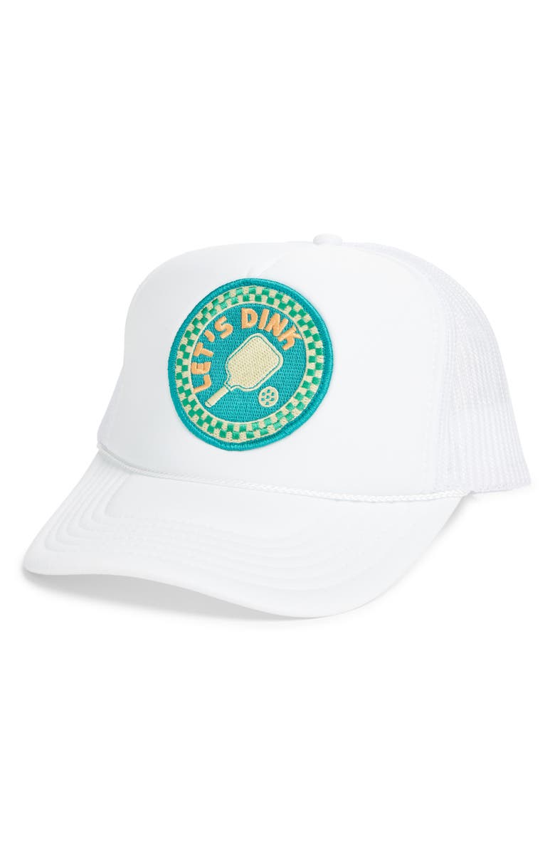 Friday Feelin’ Let's Dink Patch Trucker Hat, Main, color, White